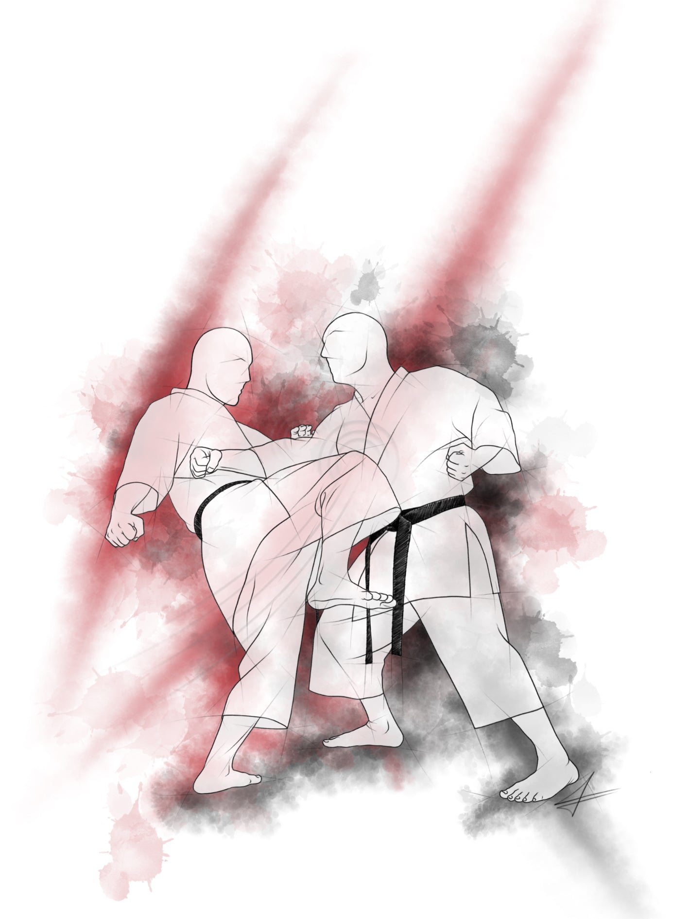 Mae hiza geri – Aquarell Poster für alle Karateka