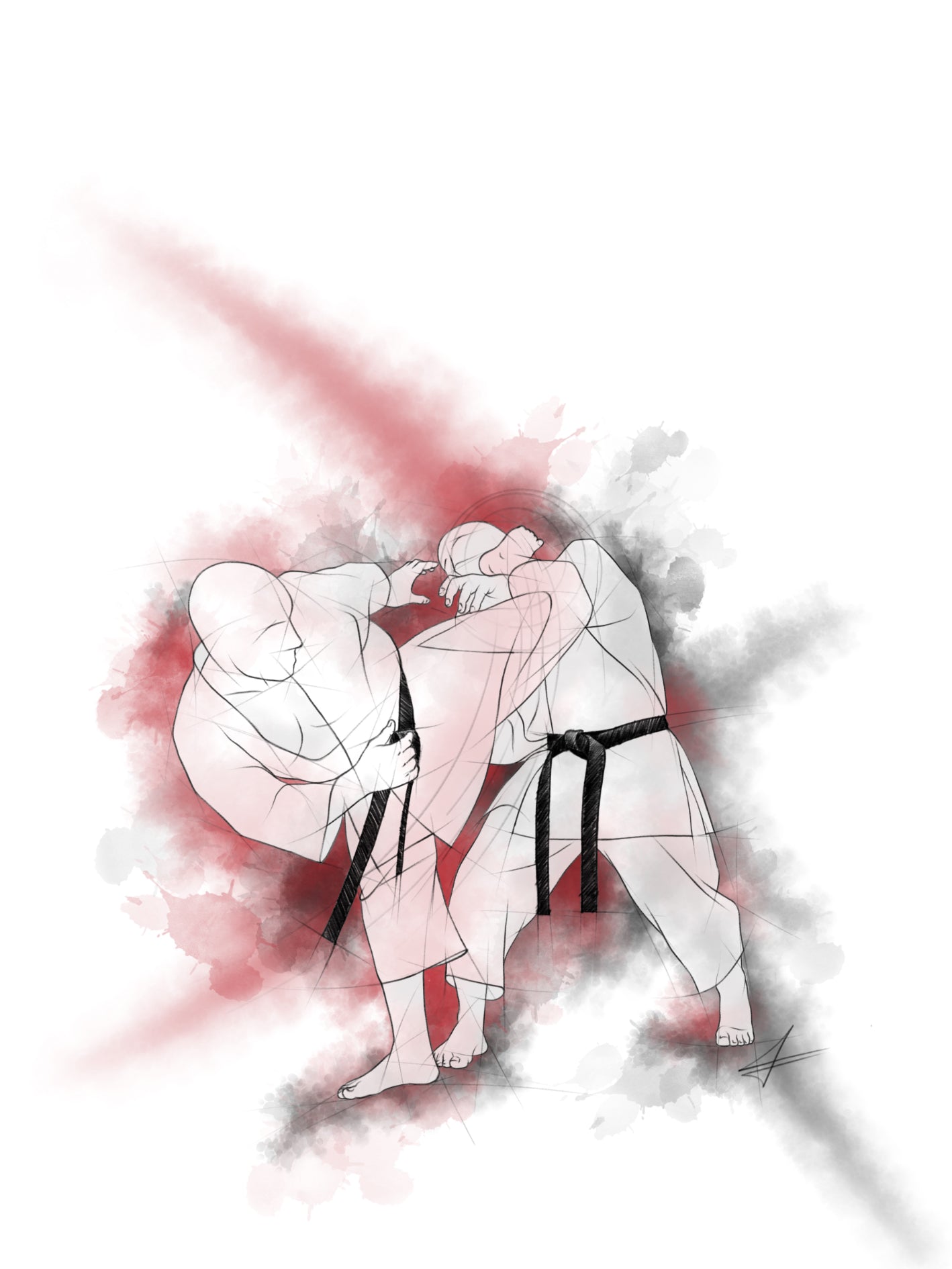 Ura mawashi geri – Aquarell Poster für alle Karateka