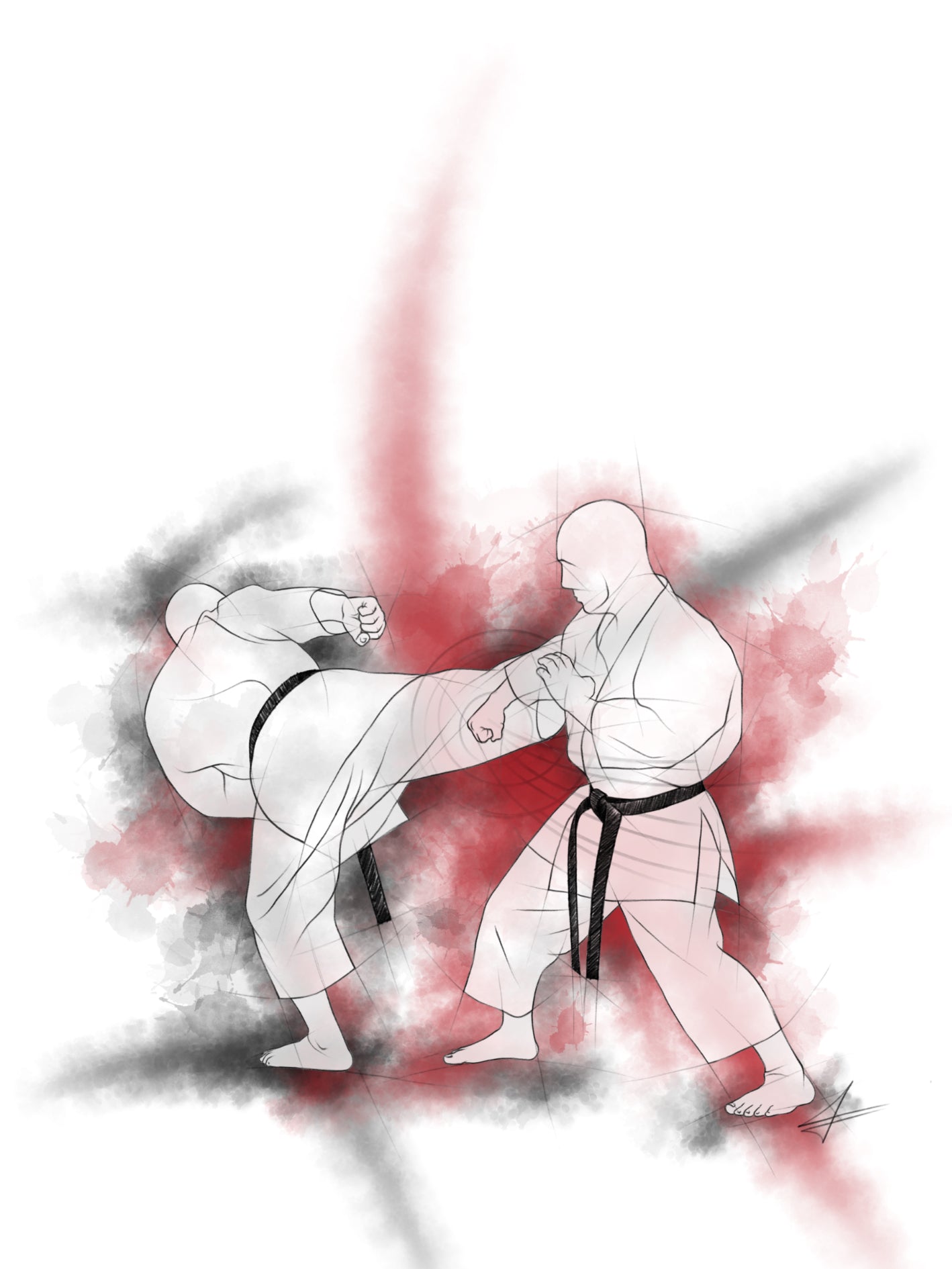 Ushiro geri Gedan barai – Aquarell Poster für alle Karateka