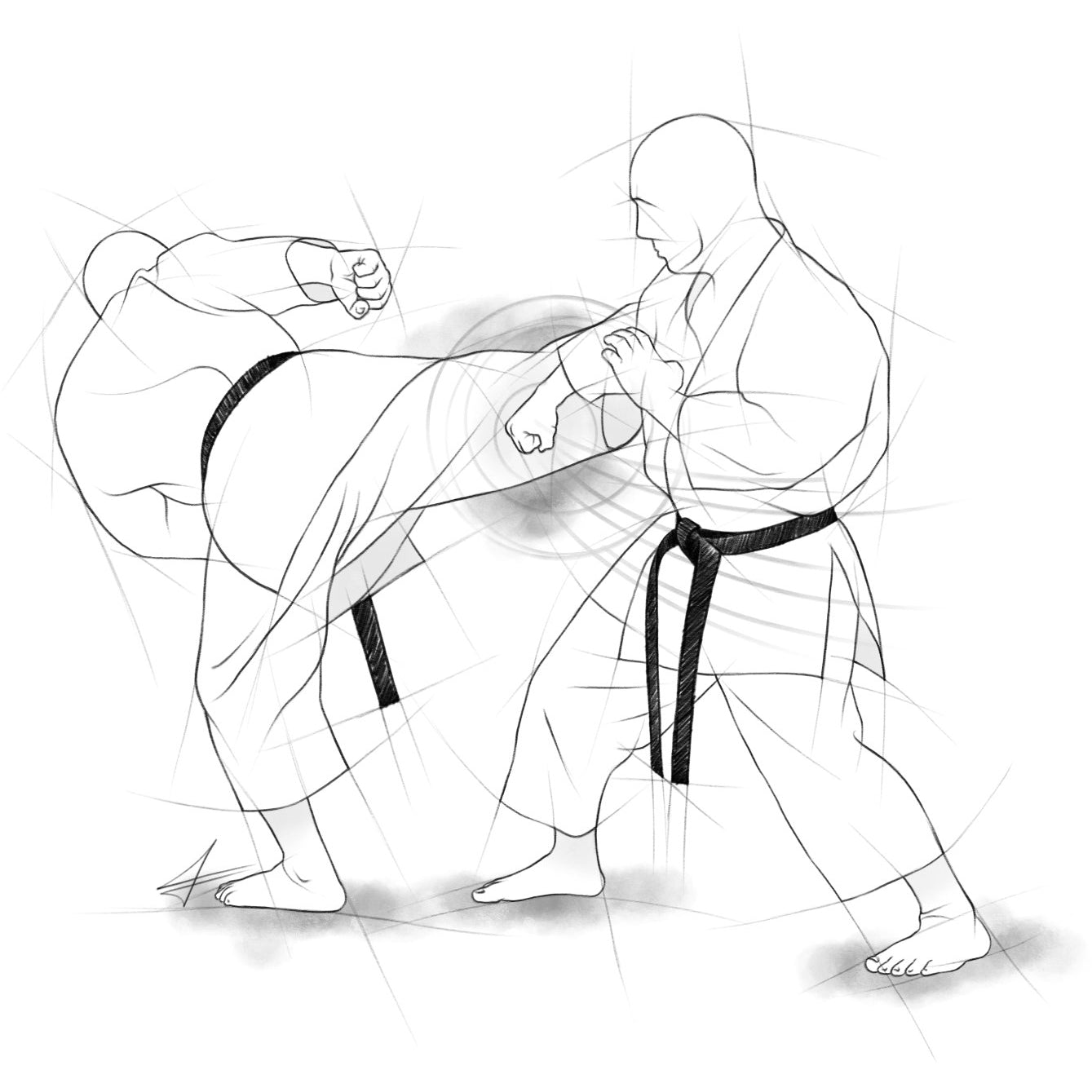 Ushiro geri – Illustration for large prints for all Karateka
