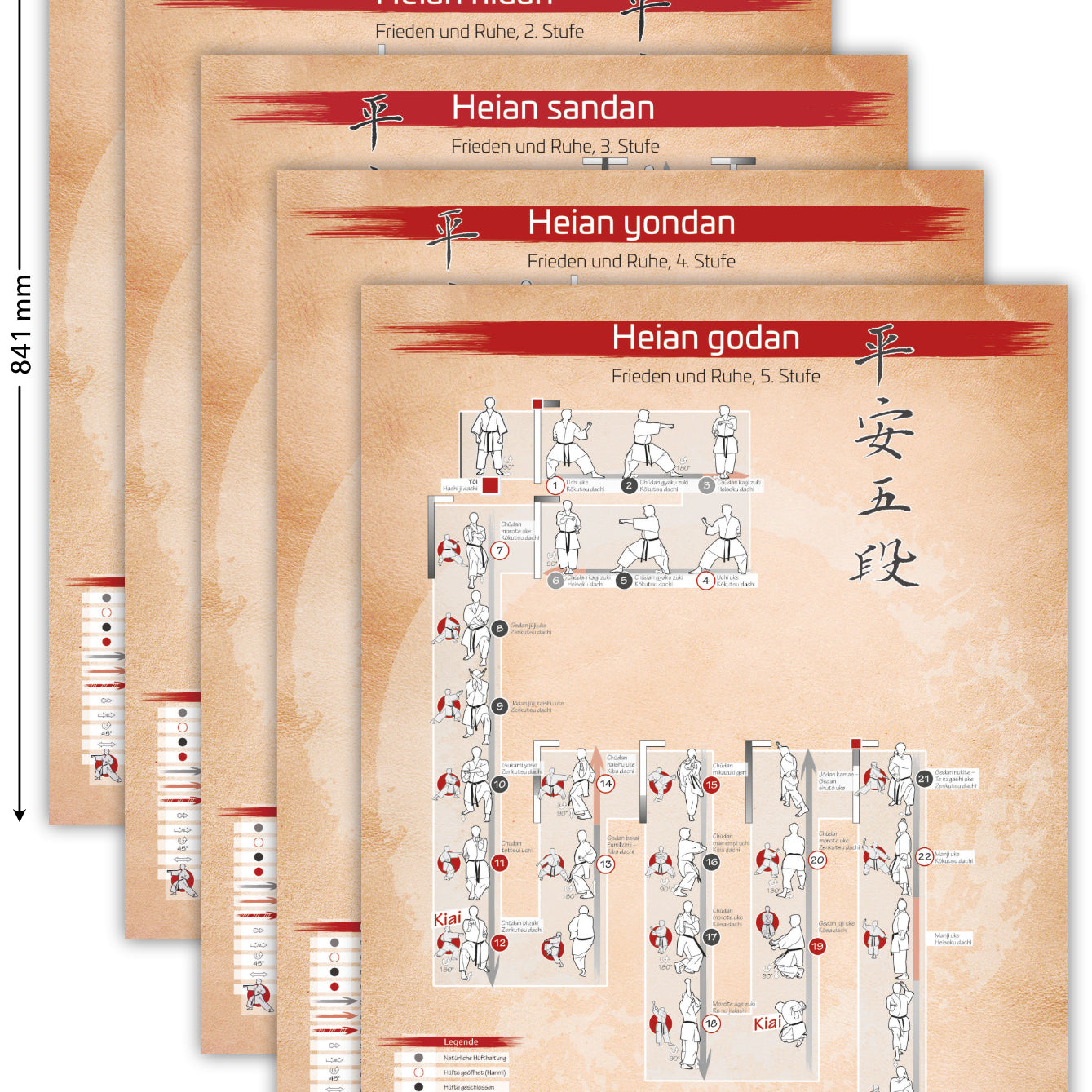 Completa Kata Heian – Serie di poster per tutti i Karateka | DIN A1 | Buio