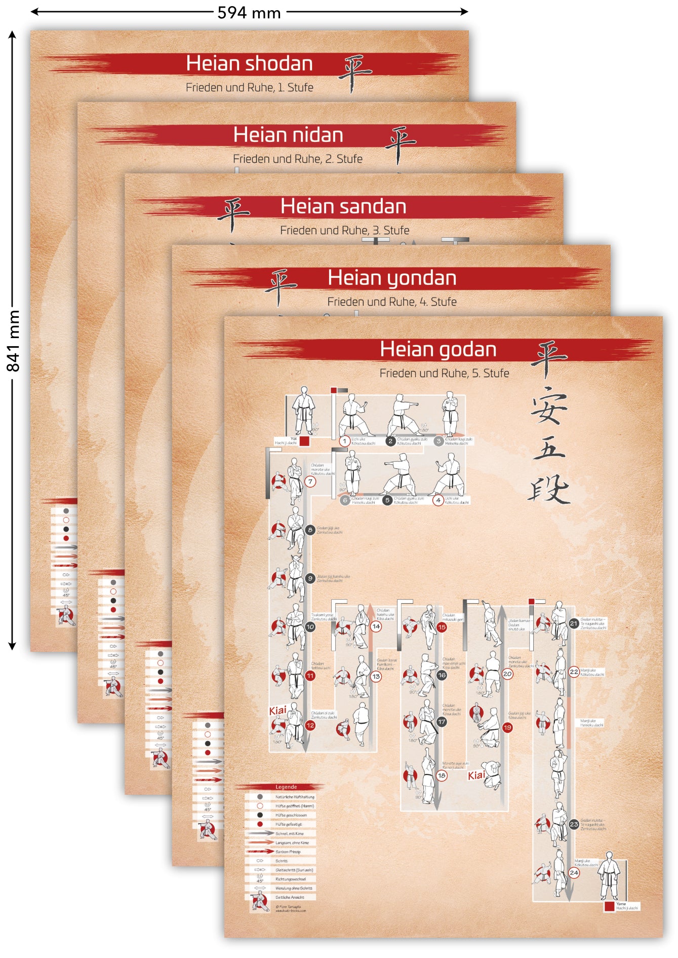 Komplette Kata Heian – Poster Serie für alle Karateka | DIN A1 | Dunkel