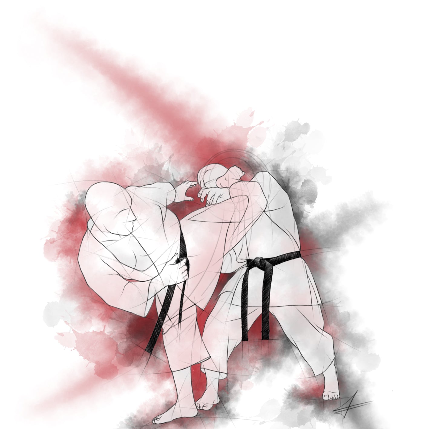 Ura mawashi geri – Aquarell Poster für alle Karateka