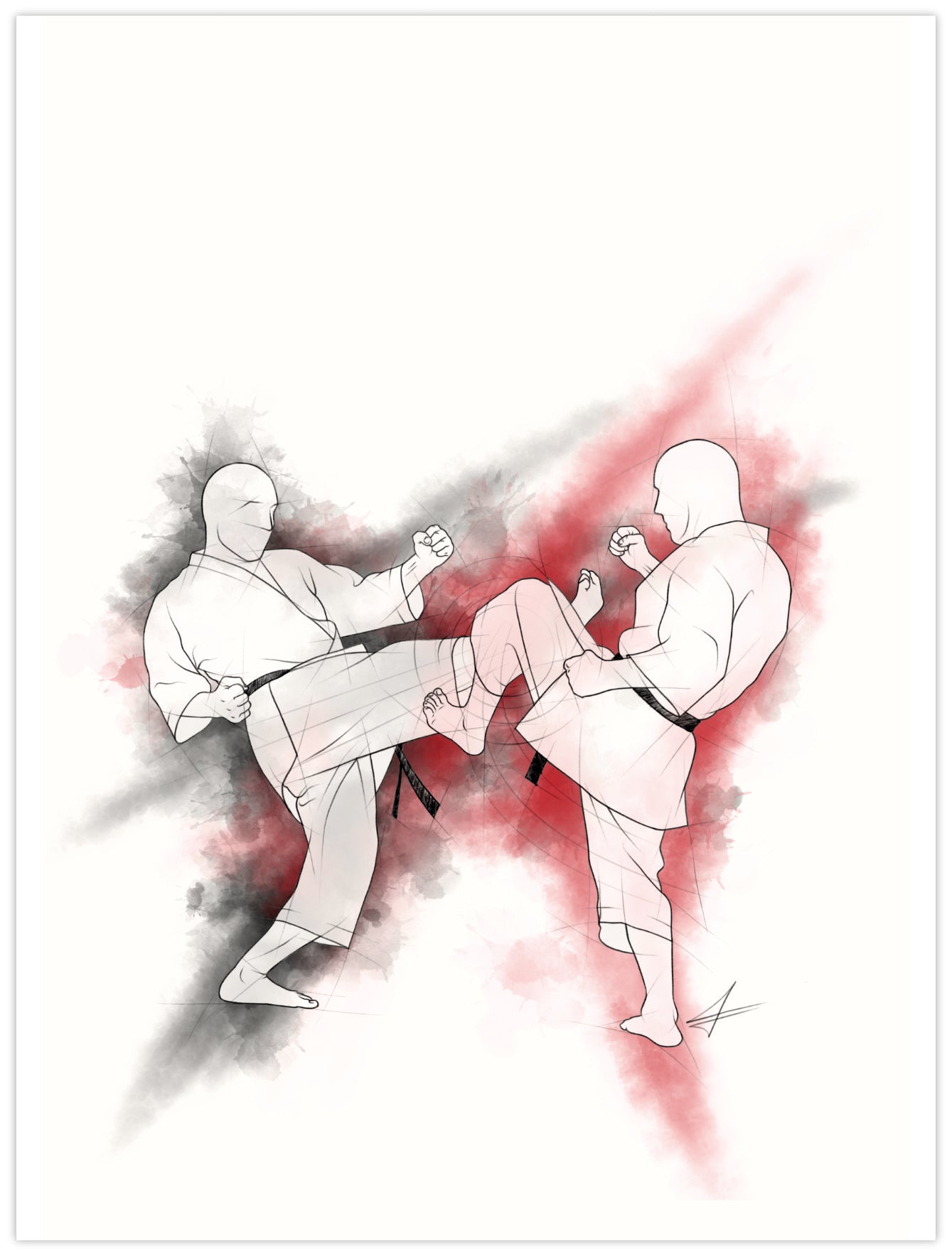 Mae geri - Ashibo kake uke – einfache Grußkarte für alle Karateka