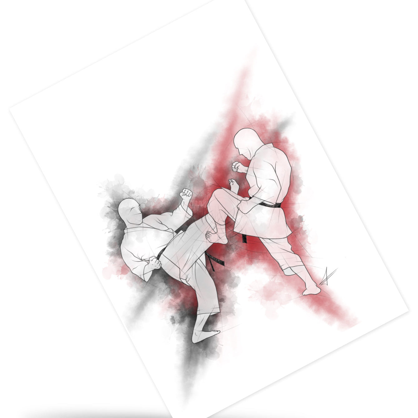 Mae geri - Ashibo kake uke – einfache Grußkarte für alle Karateka