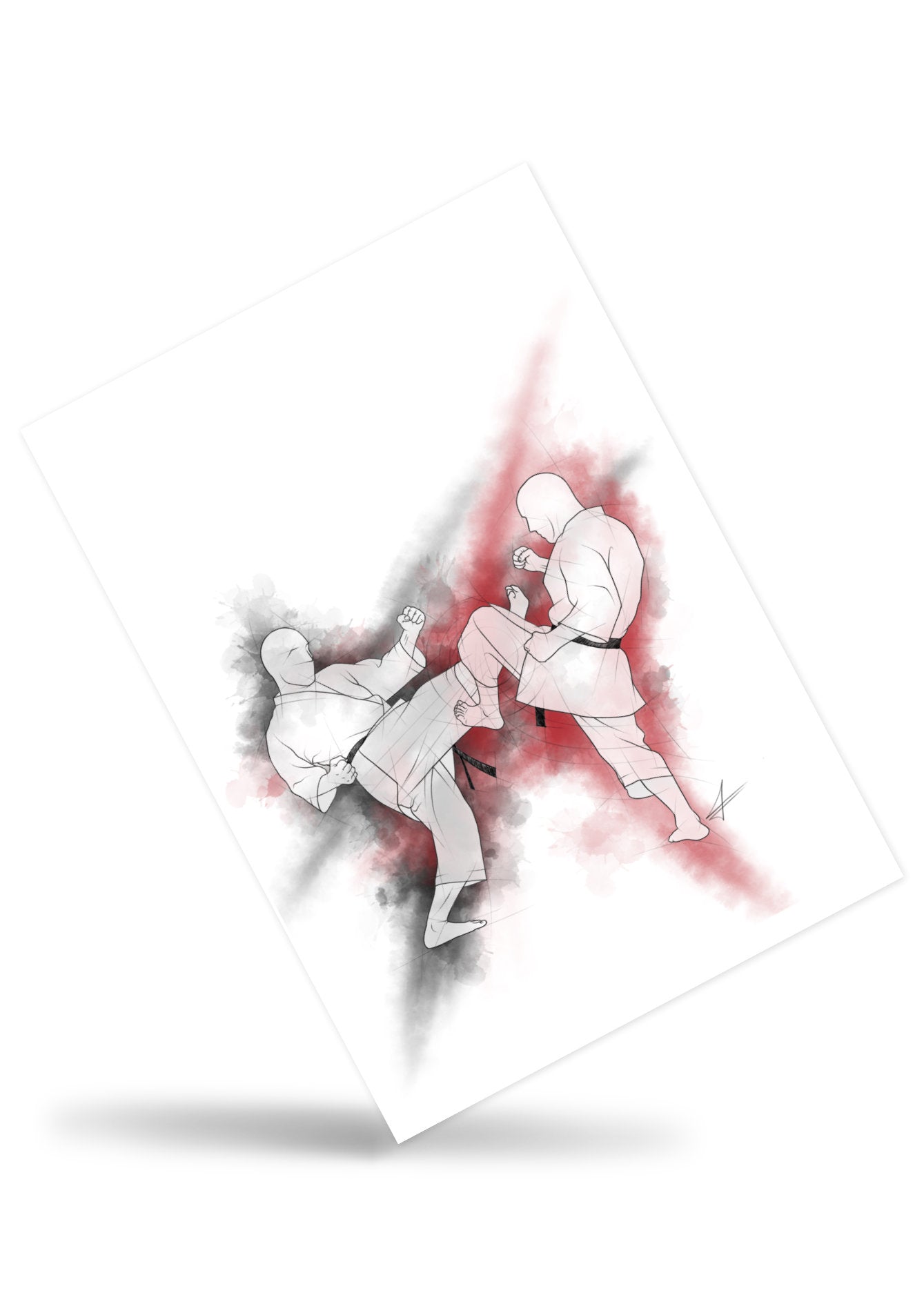 Mae geri - Ashibo kake uke – einfache Grußkarte für alle Karateka