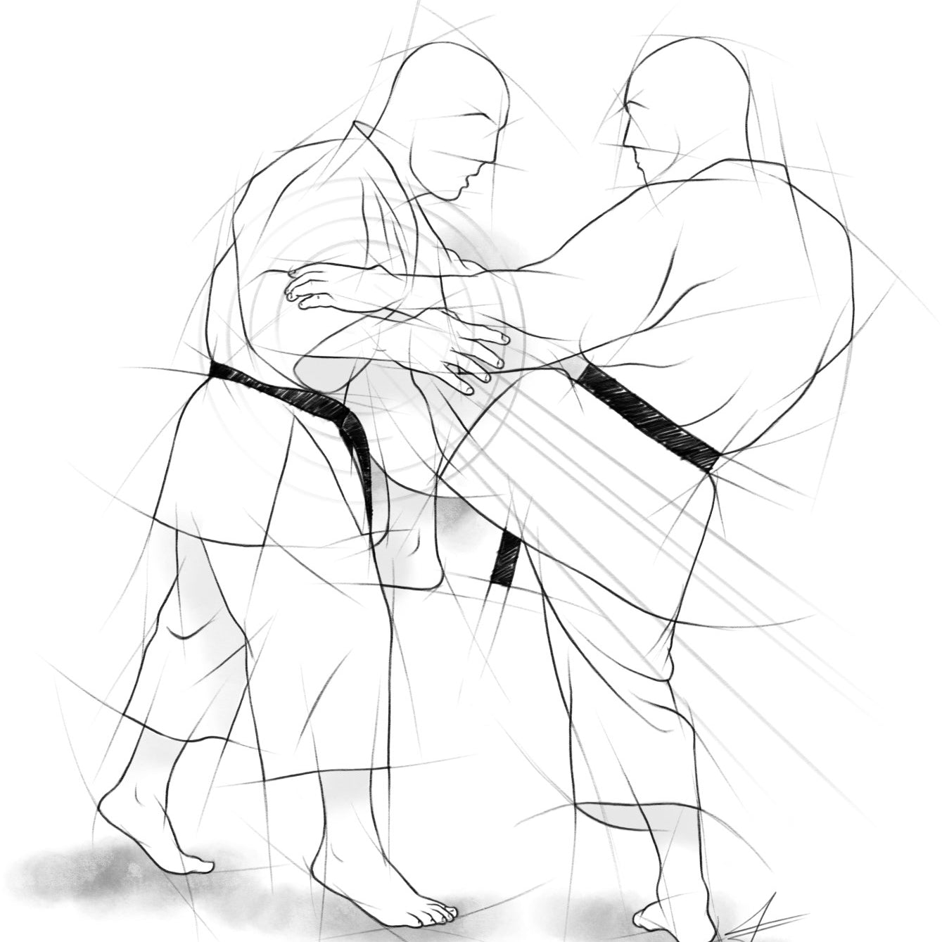Hiza geri – Illustration für Großdrucke für alle Karateka