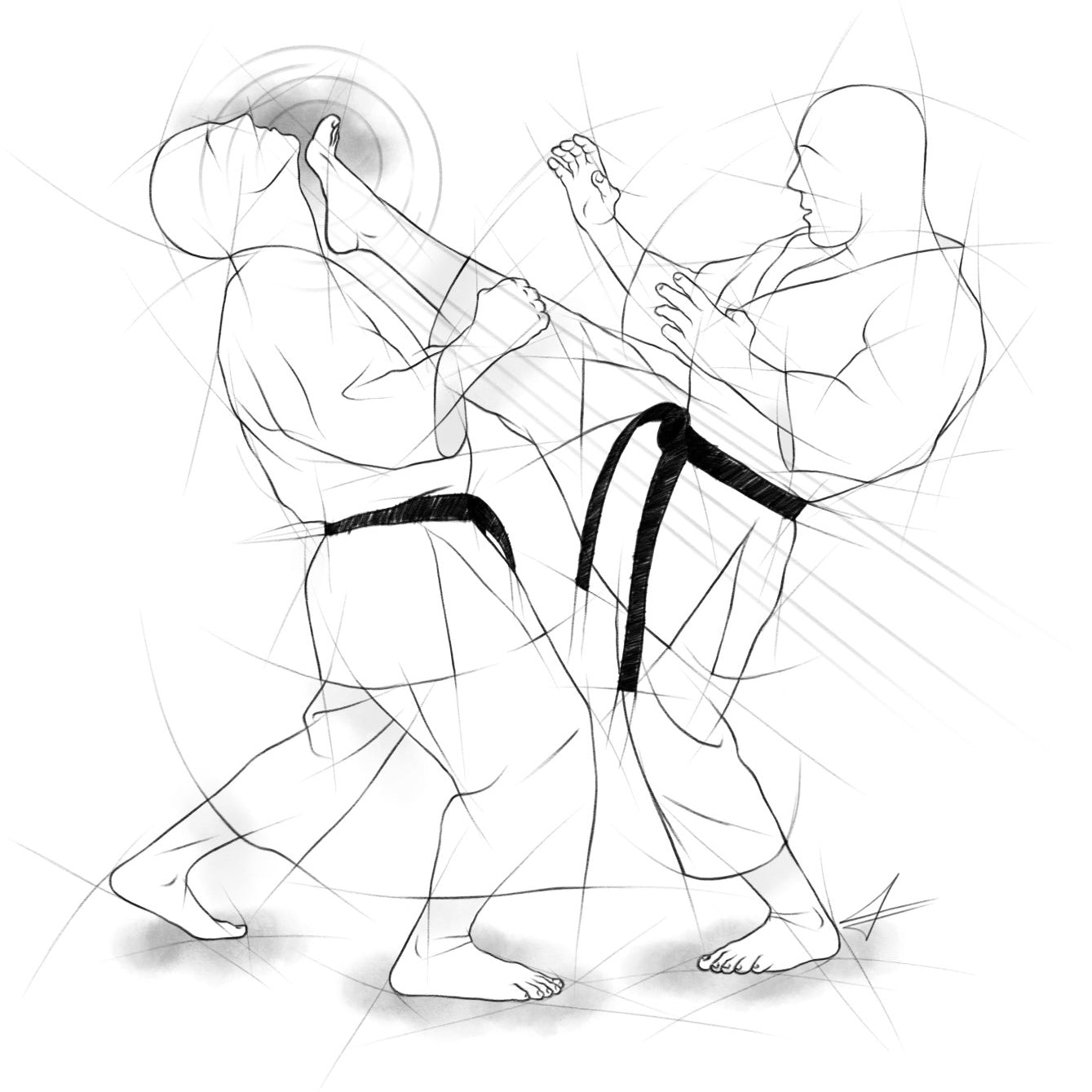 Mae geri – Illustration für Großdrucke für alle Karateka