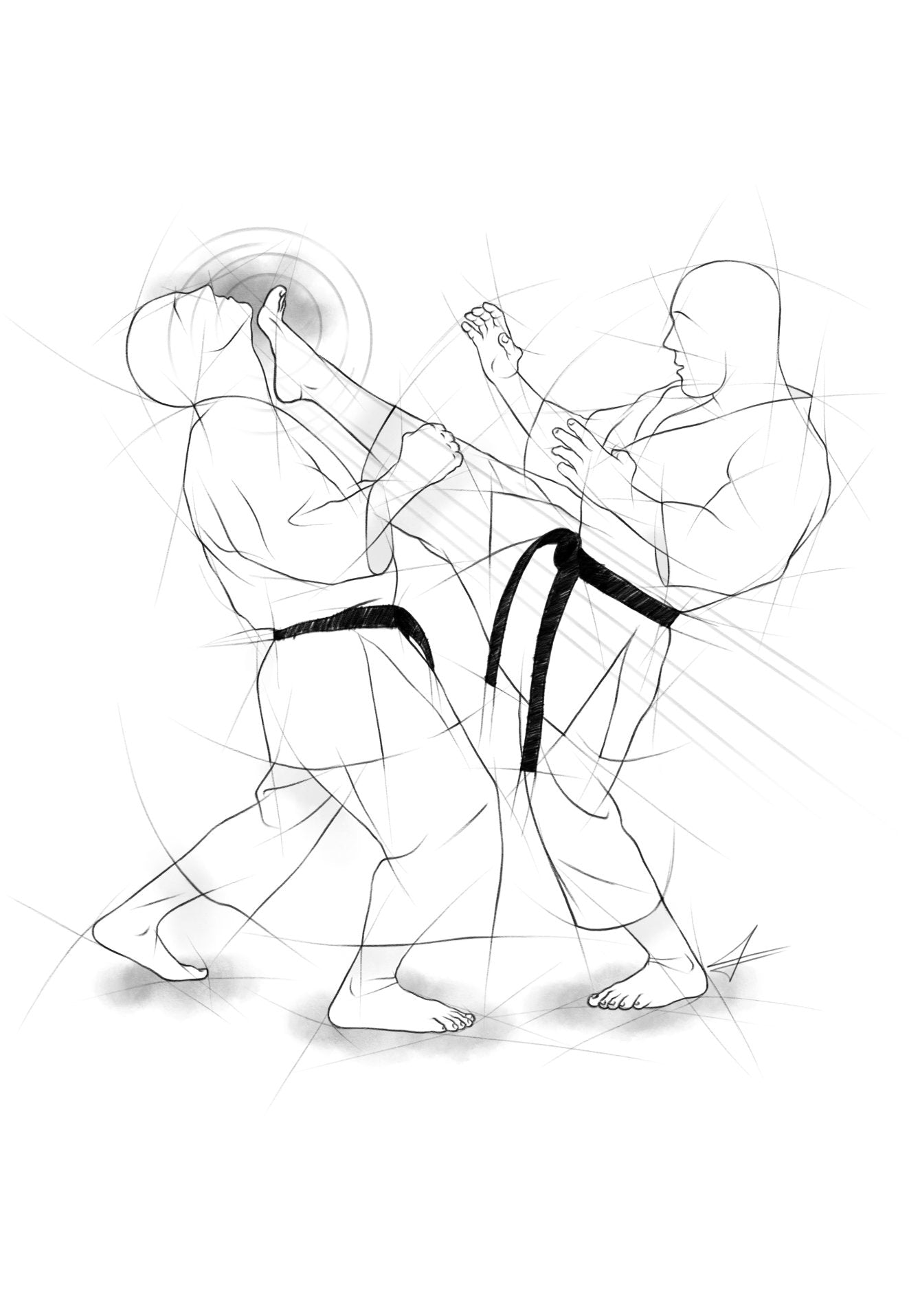 Mae geri – Illustration für Großdrucke für alle Karateka