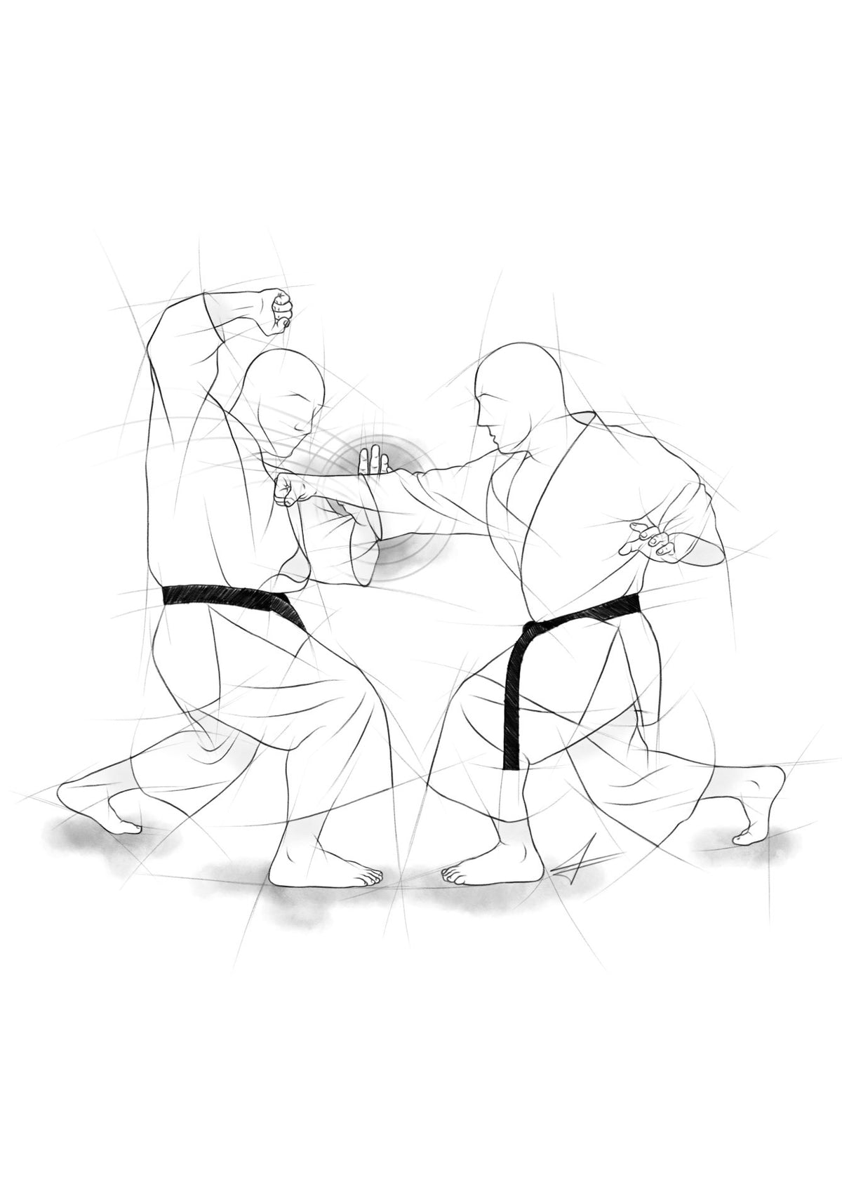 Illustration for large prints "Te nagashi uke" FTKARATE